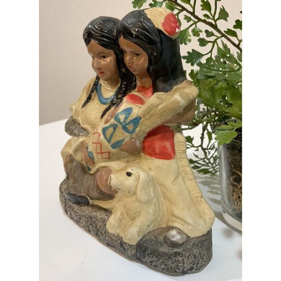 Vtg Native American Indian Woman Man Papoose Dog Ceramic Figurine Statue ￼ - Picture 2 of 9